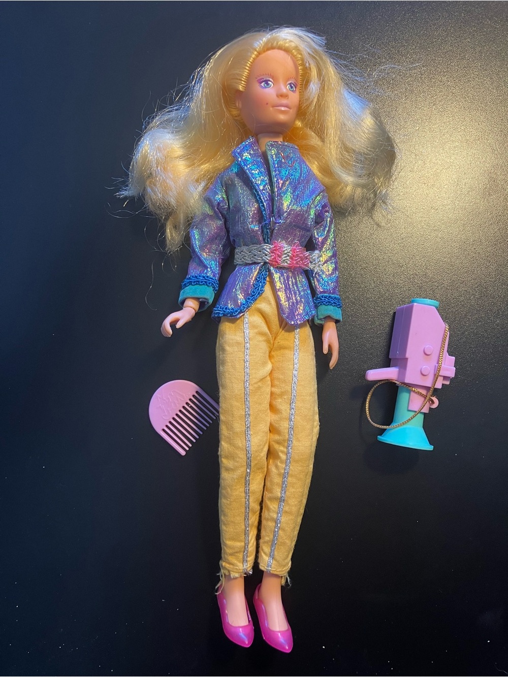 Hasbro Doll with Iridescent Purple Jacket, Yellow Pants and Pink Accessories
